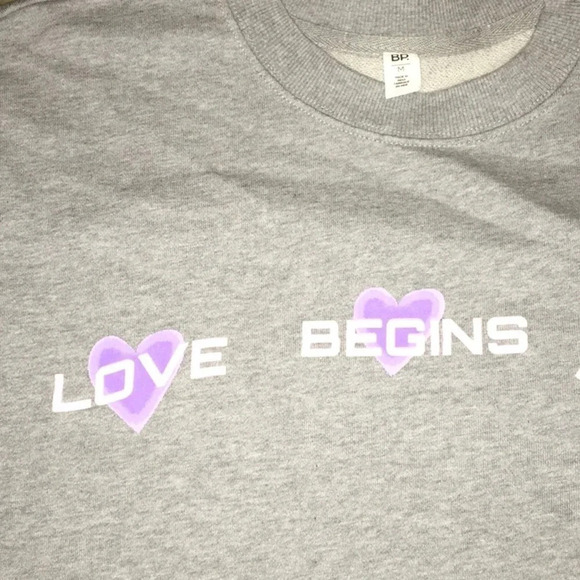 BP Love Begins Within Graphic Print Pullover Sweatshirt Long Sleeve Terry Gray - Picture 4 of 6